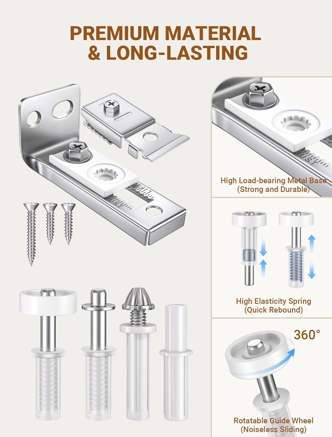 Bifold Door Hardware Repair Kit, 2 Set Bi-fold Sliding Closet Doors Replacement Parts with Top & Bottom Brackets, Pivots & Guides Wheel, Closet Door Hardware Kit for Folding Pocket & Accordion