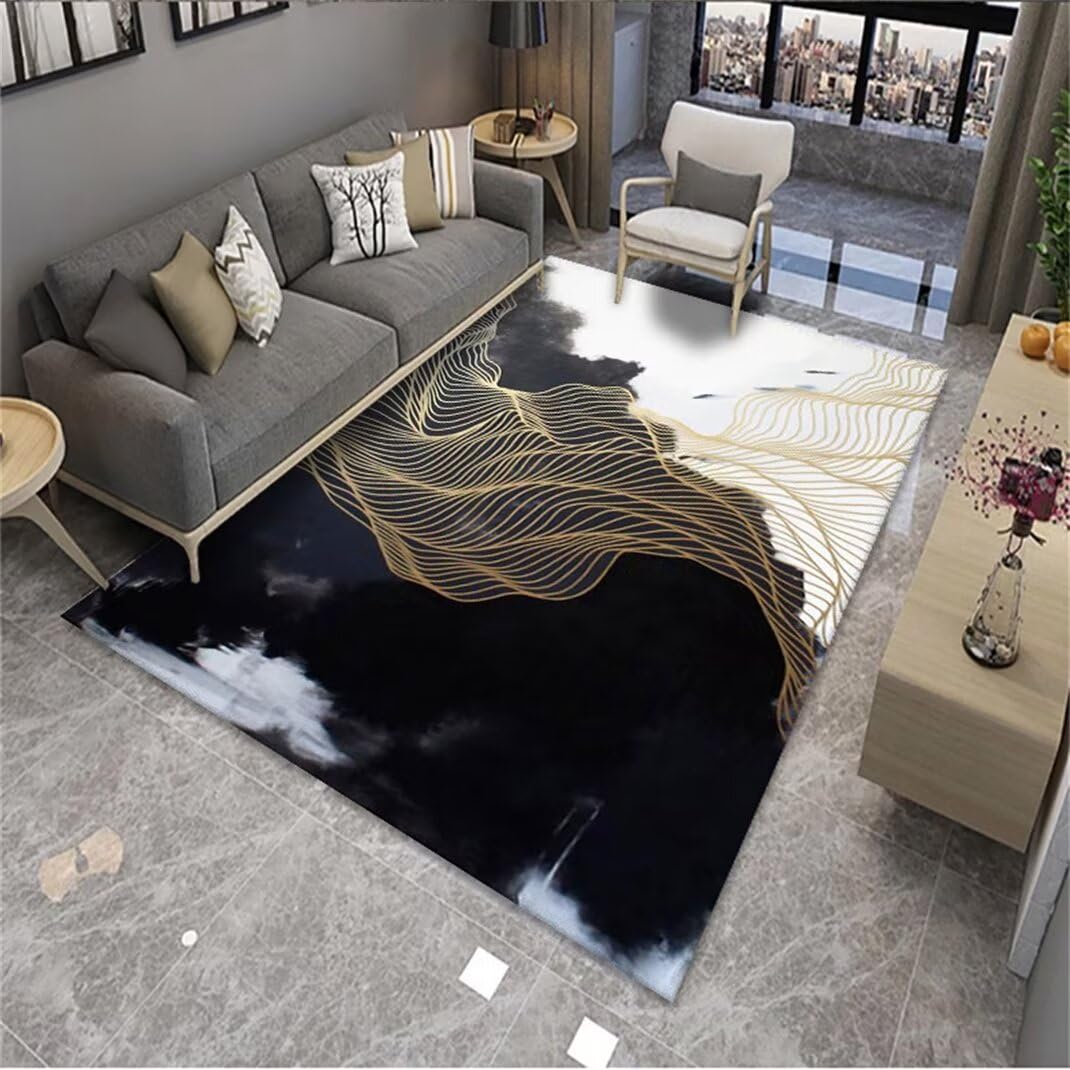 Tapis de salon lavable noir 200x280 résistant aux taches de couloir