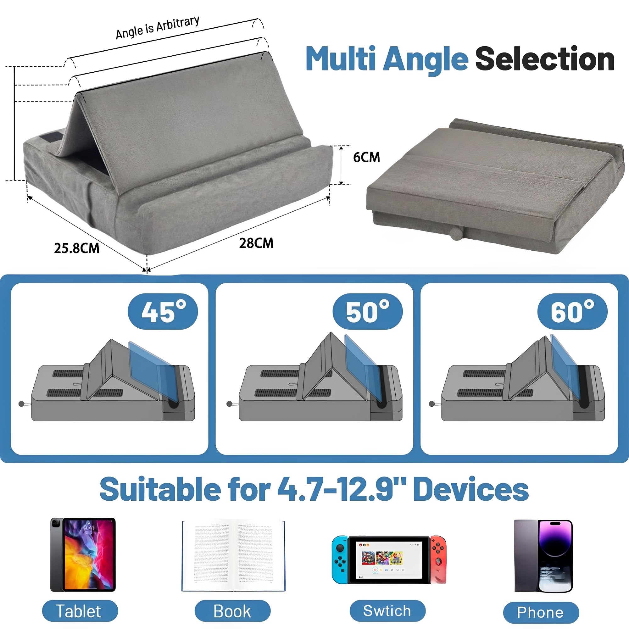 Almohada de Lectura Plana, Soporte Tablet Cama, Estantería de Soporte Triangular Plegable, Almohada de Lectura Portátil Multifuncional, Para Tabletas, Teléfonos Móviles y Almohadas de Lectura