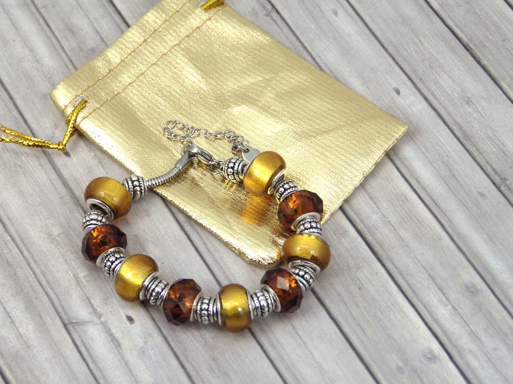 Pulsera de Charms de mujer Thurcolas Modelo Manhattan Acero Inoxidable con Cuentas de color Oro en Vidrio
