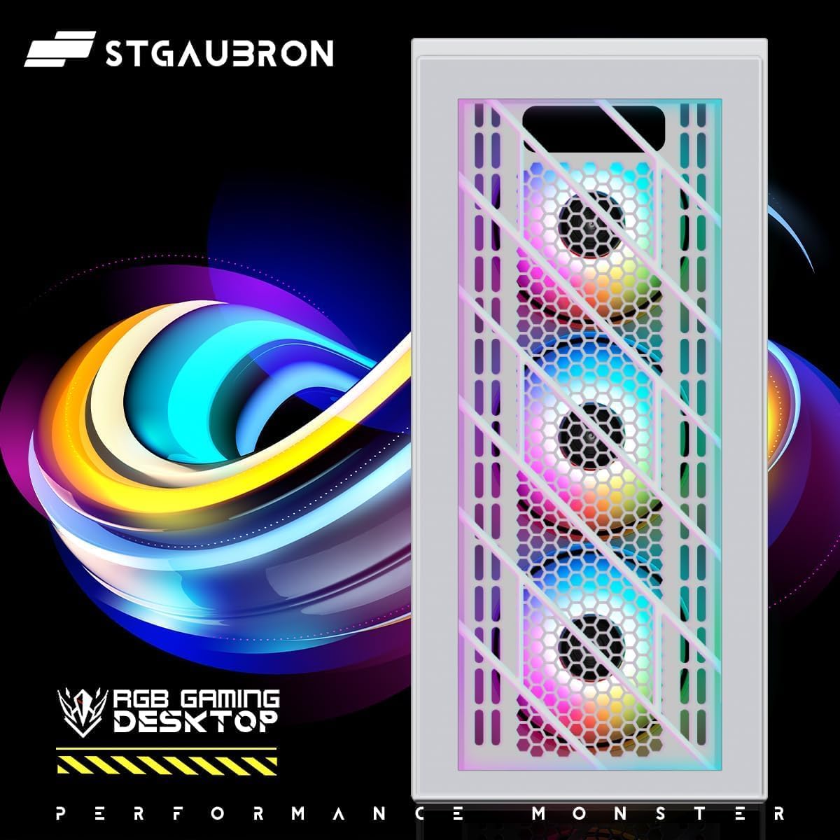 STGAubron Gaming PC Computer Desktop, Intel 10th Gen G5905 3.5GHz, Radeon RX 470 8G, 16GB DDR4, 512GB SSD, WiFi, BT 5.0, RGB Fan x4, Windows 11 Home,