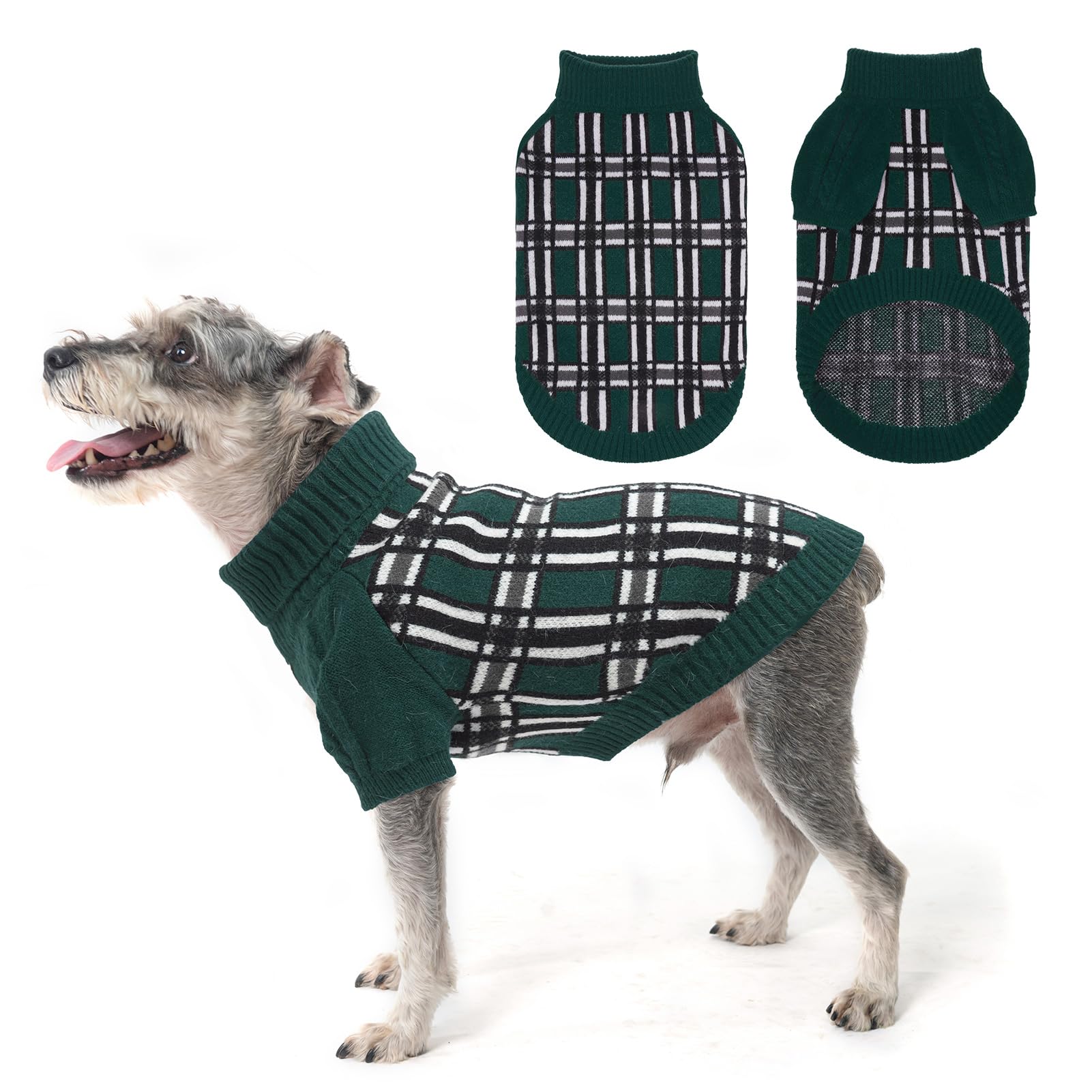 Pull à carreaux pour chien SCENEREAL tricoté chaud à col roulé ajustable pour petit et grand animal