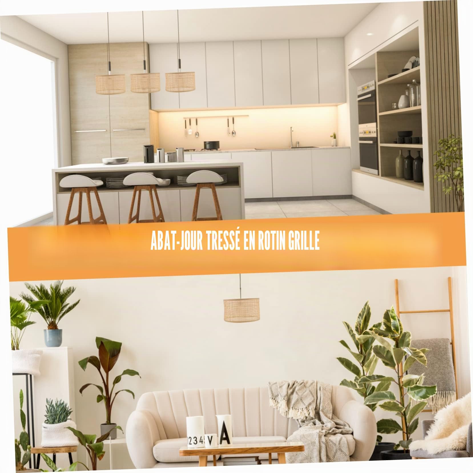 DOITOOL Abat Jour Rotin Tissé la Main pour Plafonnier, Abat-jour Suspendu Créatif, Finition Soignée, Protège les Yeux, Décoration Maison Rustique Élégante