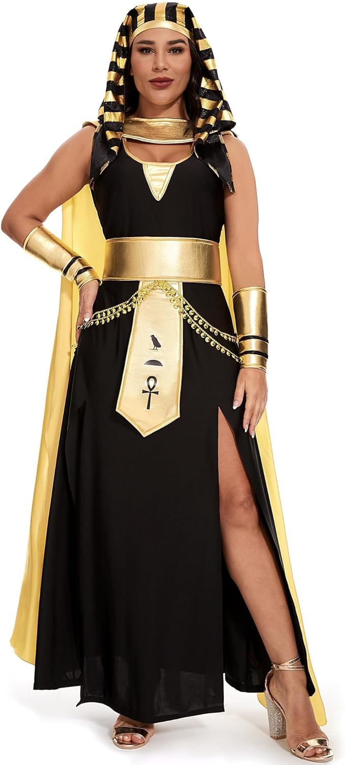 Cleopatra Costume for Women 5Pcs Egyptian Goddess Costume Dress Plus Size Egypt Queen Pharaoh Halloween Outfit Woman