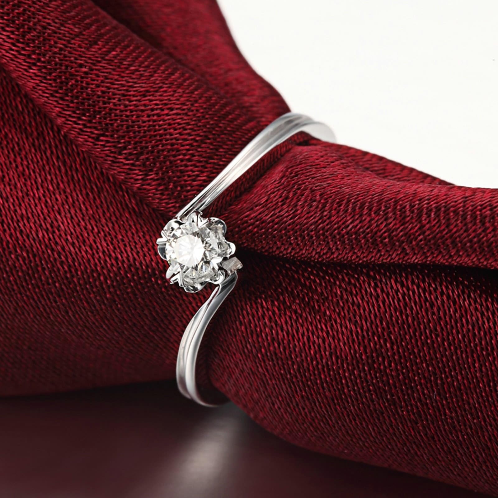 Verlobungsring Zart, Diamant Ring Frau 18 Karat Weißgold Blume Lab Diamant 0.13CT Weiß Brillantschliff VVS mit Gravur für Neujahr