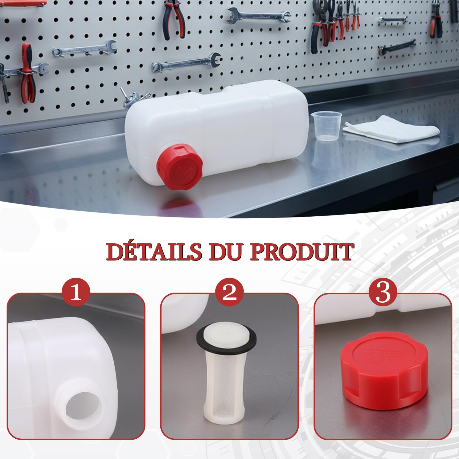 Sharplace Réservoir de carburant avec robinet, bidon d'essence 1,5 L, boîte d' professionnelle pour moteurs à essence 2 temps 1E43F, pièces de