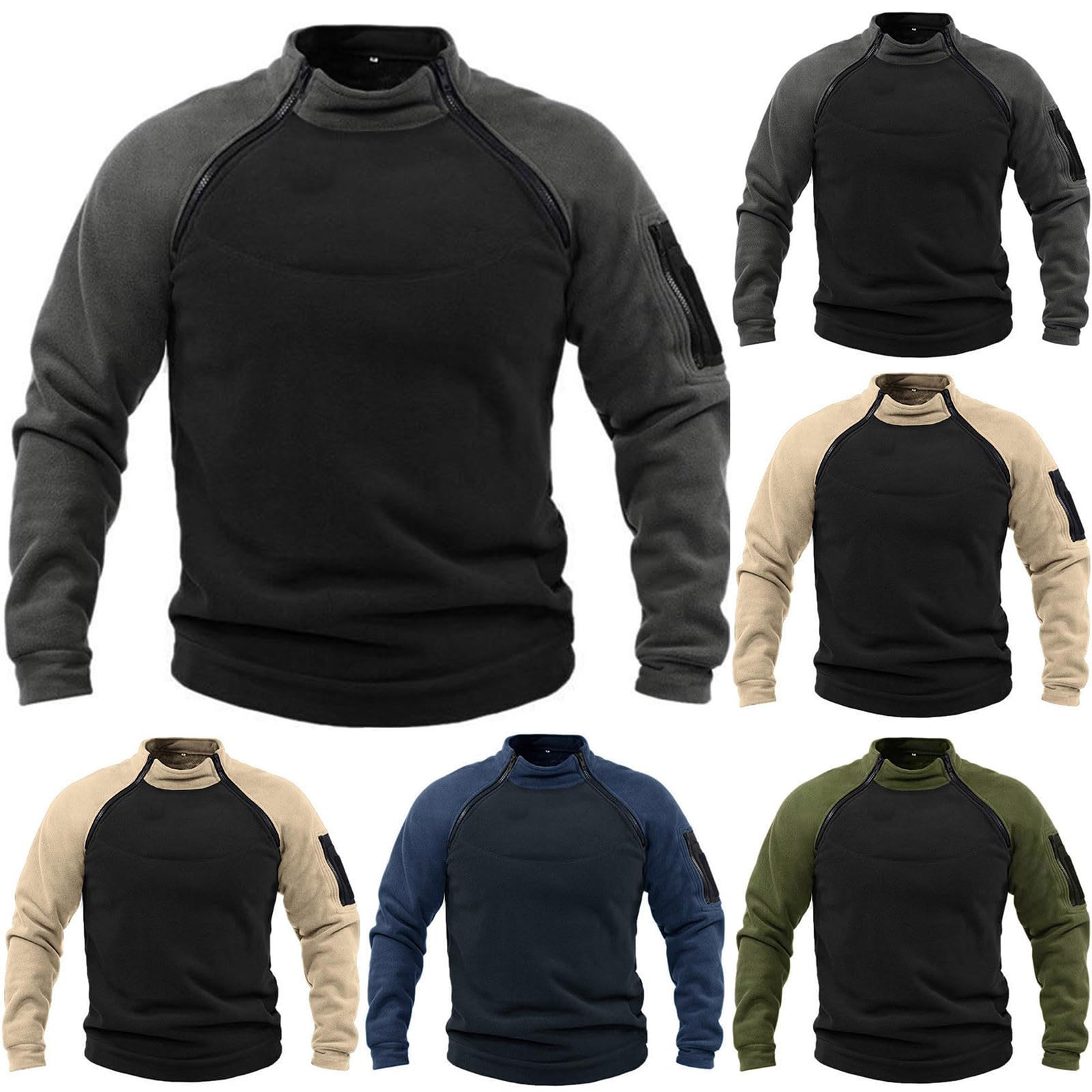 Tactique Armée Polaire Pull Homme Hiver 1/4 Zip Sweat Homme Polaire Col Montant Sweatshirts Veste Militaire Athlétique Sport Haut Chaud Pulls épais Col Roulé Pull de Travail Veste Manteau Blouson