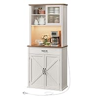 VASAGLE Credenza Cucina con Luce e Multipresa, Mobile Dispensa Cucina con Ante e Cassetto