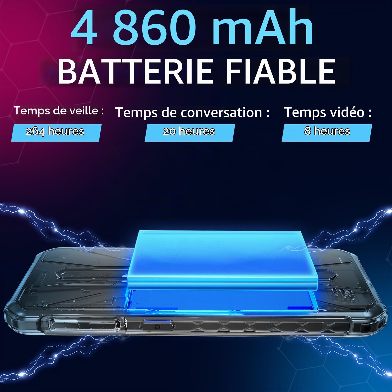 X12 Smartphone Incassable, Téléphone Portable Étanche IP68/IP69K, 6GB RAM + 32GB ROM, Écran HD+ 5,45 Pouces, Caméra 13MP, Batterie 4860mAh, Android 13, 4G Dual SIM/NFC/OTG/GPS, Noir