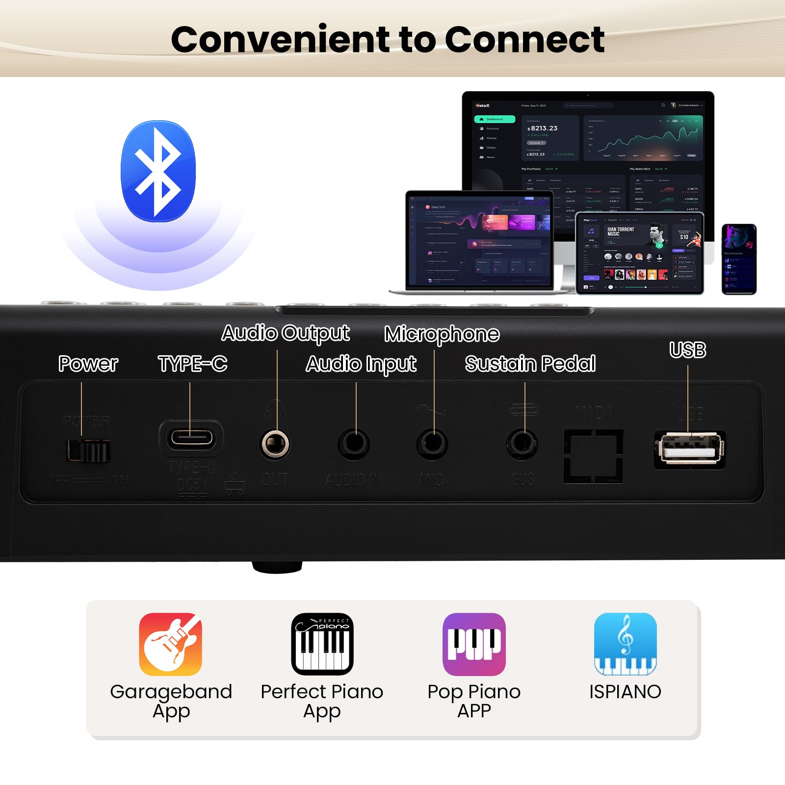 KOMFOTTEU Pianoforte Digitale 61 Tasti Pieghevole e Multifunzionale, Tastiera Elettronica Semi-Pesato, Pianola con Microfono & Doppi Altoparlanti, 3 Modalità di Insegnamento, MP3/USB/MIDI, Nero