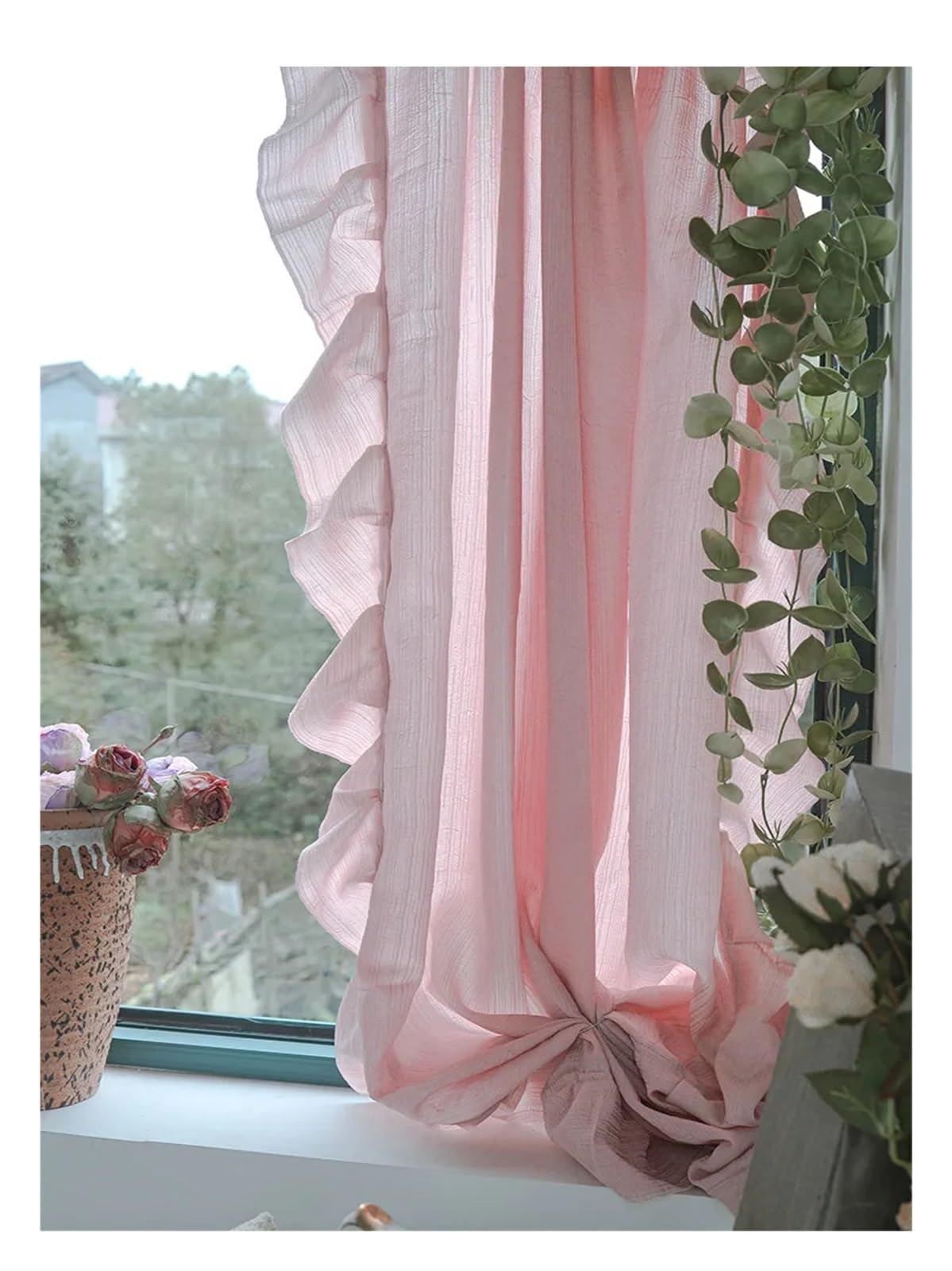 DFGRGRV Ruffle Curtains Sheer Curtains for Living Room Girls Bedroom Pink Voile Curtain with Ruffles Tulle Backdrop Curtain Window Screening(1PC Pink Tulle,Hook,W100 x H150CM)