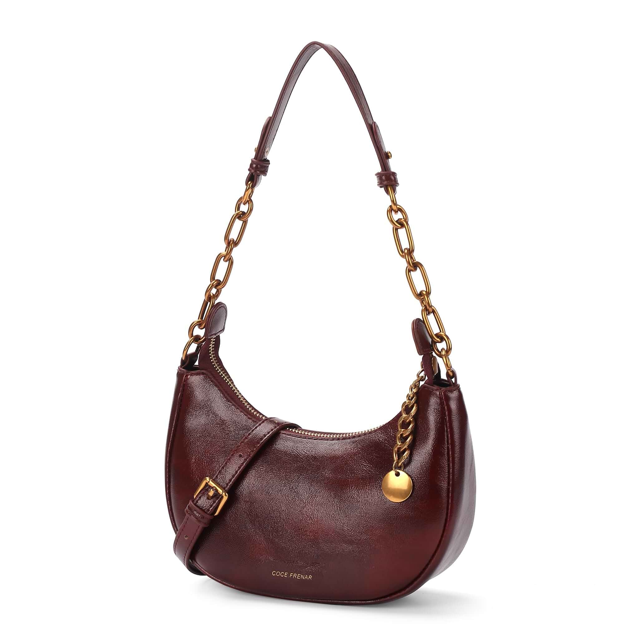 Women's Crescent-Shaped Shoulder Bag Elegant PU leather crossbody bag with gold chain, suitable for everyday wear and travel