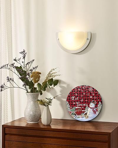 Miniatura 7 de Letrero de bienvenida de temporada para puerta delantera, árbol de Navidad, camión, copo de nieve, muñeco de nieve, búfalo, a cuadros, coronas