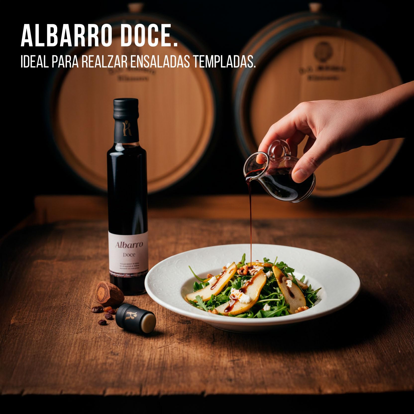 Vinagre Doce de Uvas Pasas 250 ml – Vinagre de vino blanco macerado en pasas con 6 meses de crianza en barrica – Gourmet artesanal de Galicia ideal para ensaladas y postres
