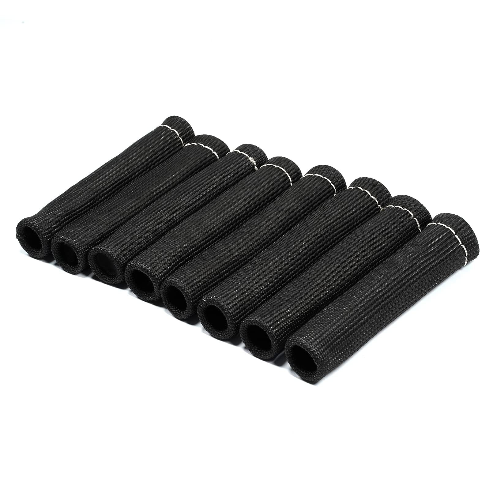 THE WHITE SHOP 8PCS Titanium Spark Plug Wire Boots Thermal Protection Insulator Sleeve 2500° Degrees High Temp Protection Heat shield Cover Wrap for Car Truck (Black)