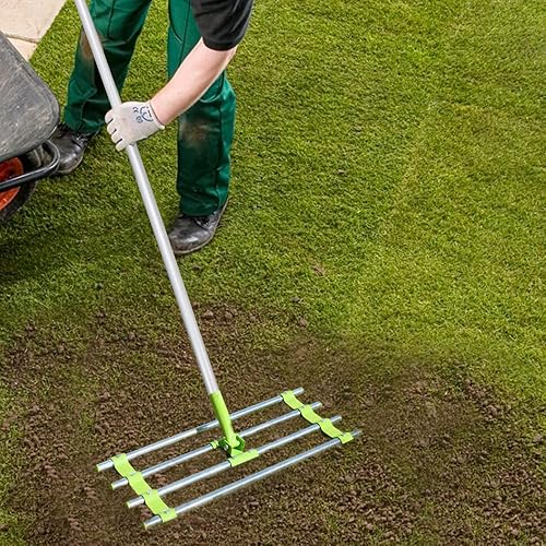 Miniatura 8 de Rastrillo nivelador de césped, herramienta de nivel de césped de 24 x 10.5 pulgadas con mango de aluminio, nivelador de césped resistente para