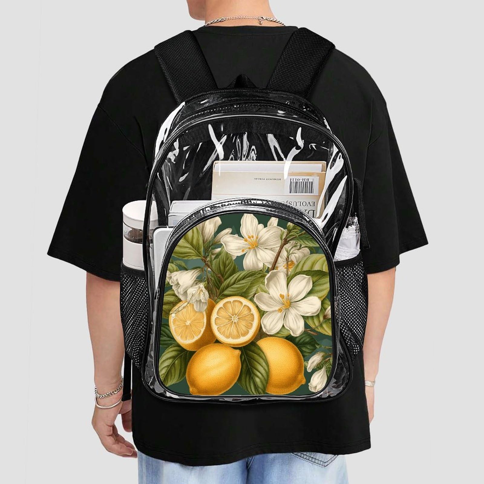 Spring Clip Art Transparenter Rucksack, groß, transparent, PVC, Büchertasche für Sicherheit, Arbeit, Reisen, Stadion