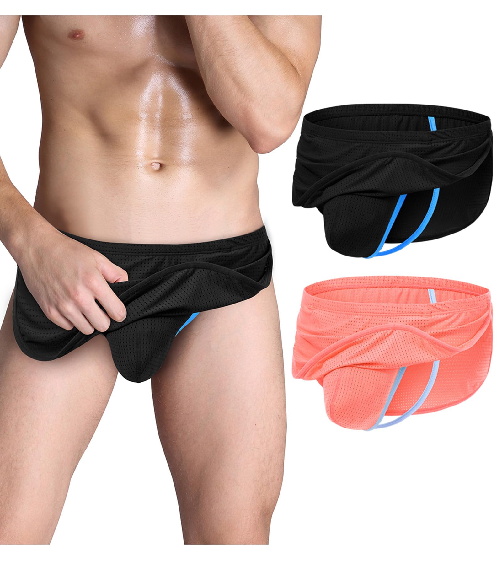 JINSHI Tanga sexy y tanga para hombre, con abertura lateral, tangas integradas, bolsa de malla, ropa interior transpirable, talla M, L, XL, XXL, 3X