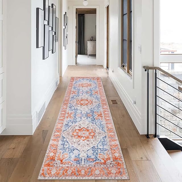 Cekene Oriental Runner Rugs for Hallway 60x240cm Non-Slip Kitchen Rug Runner Washable Boho Entryway Rug Low Profile Carpet Runner for Hallways Entrance Bathroom Living Room