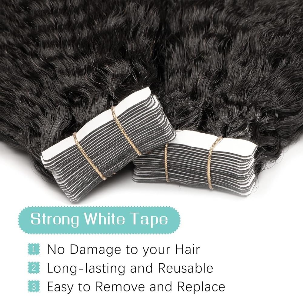 lungo Nastro nelle estensioni dei capelli umani Kinky Straight 20 pezzi 50 g(14 inches)