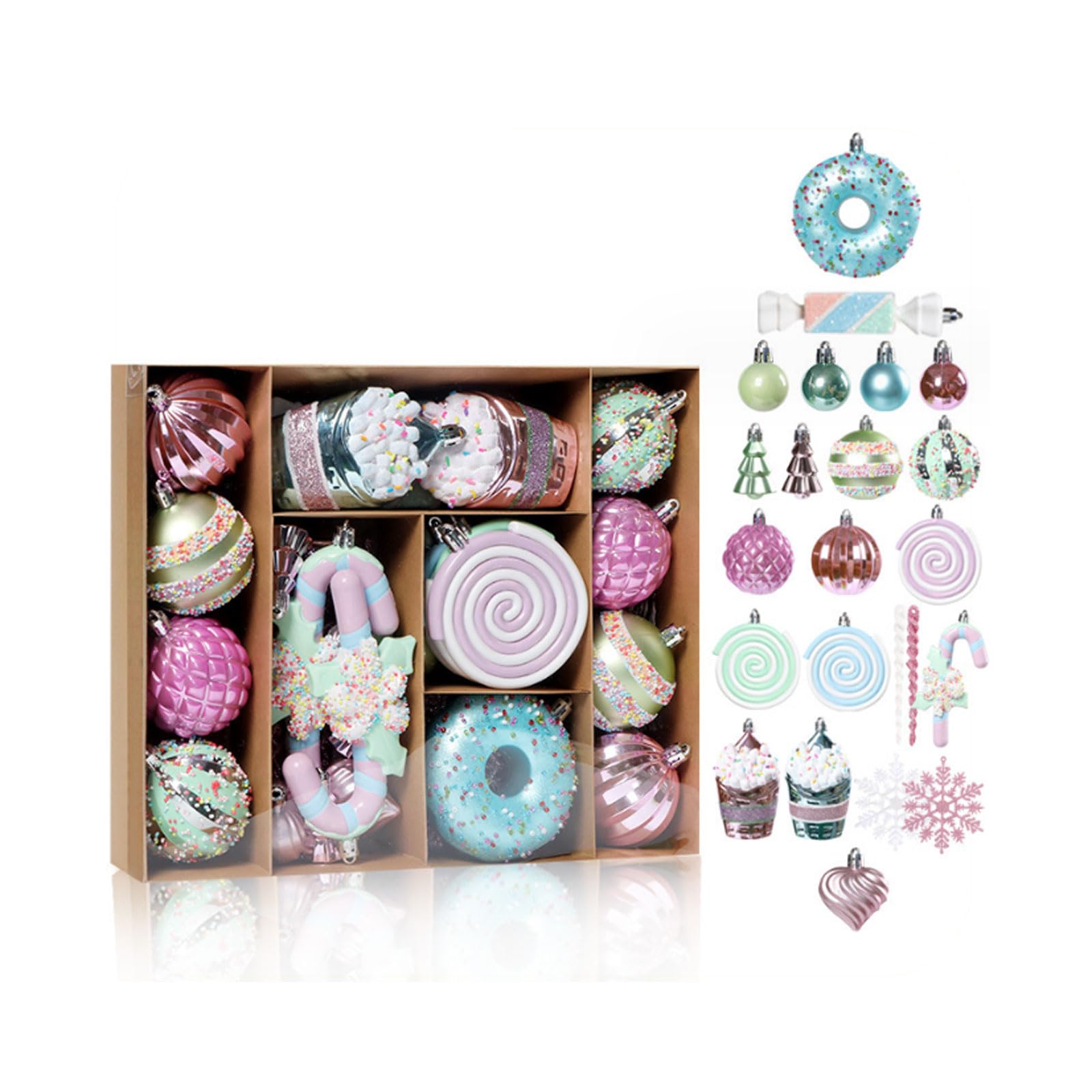 Ensemble de décorations pour Sapin de Noël - Assortiment de Boules de Noël - Peinture incassable et décorations à Suspendre en Plastique Scintillant - Ensemble de Boules d'anniversaire