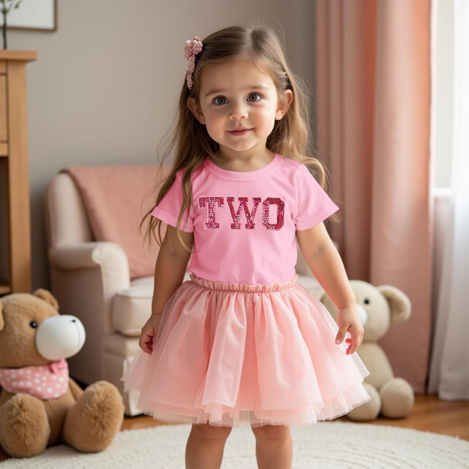 Toddler Baby Girls Birthday Shirt 2nd 3rd 4th 5th Bday Party Tshirt Outfit Sequin Glitter Two-Five Embroidered Tops - Image 2