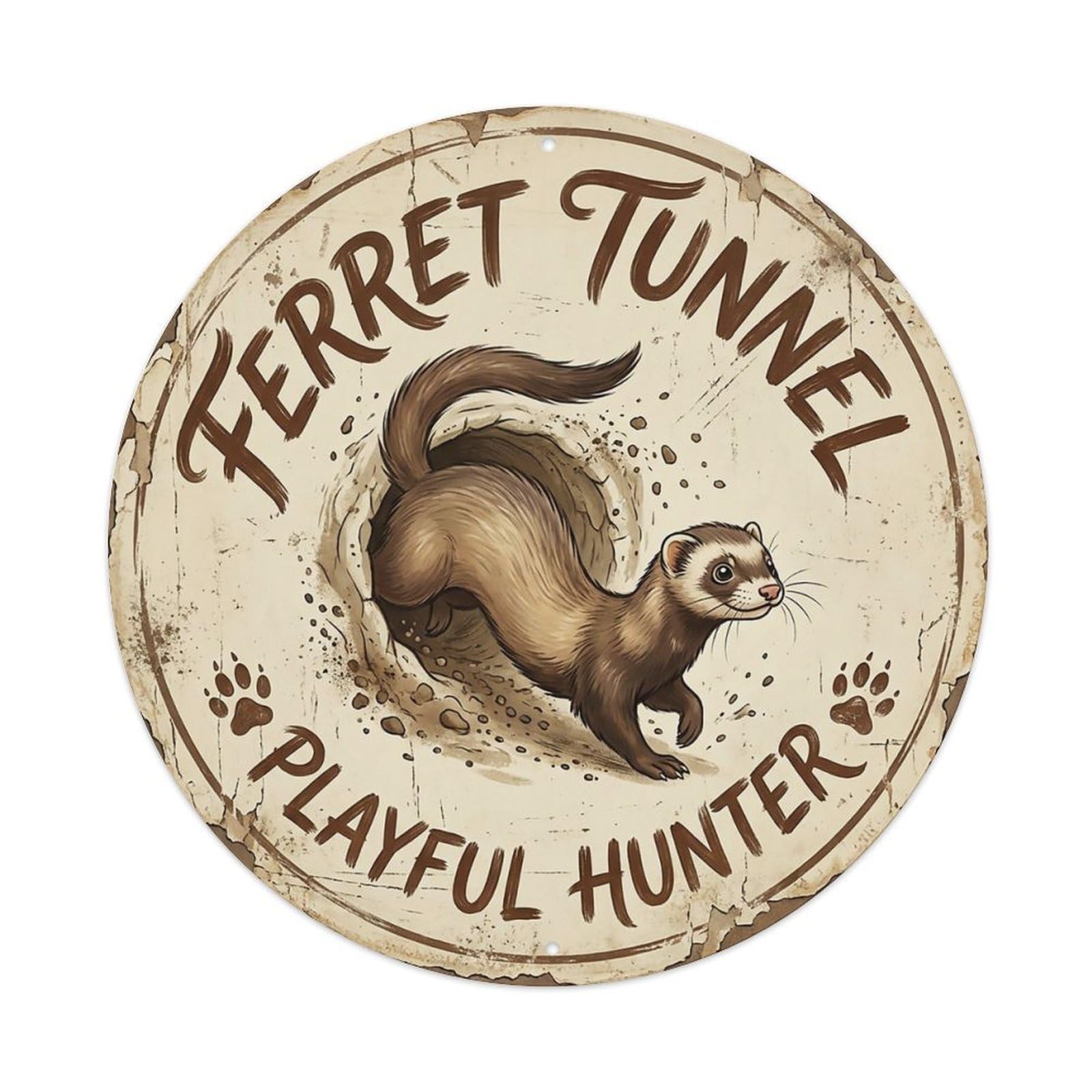 Cxhjca 8X8inch(20X20cm) Ferret Tunnel Playful Hunter Metal Tin Sign