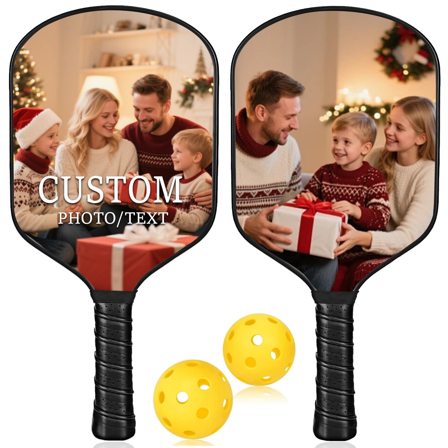 Custom Pickleball Paddles with Photo Text Logo,Fiber Personalized Pickleball Paddles with Comfort Grip，Customizable Grips，Personalized Gifts for