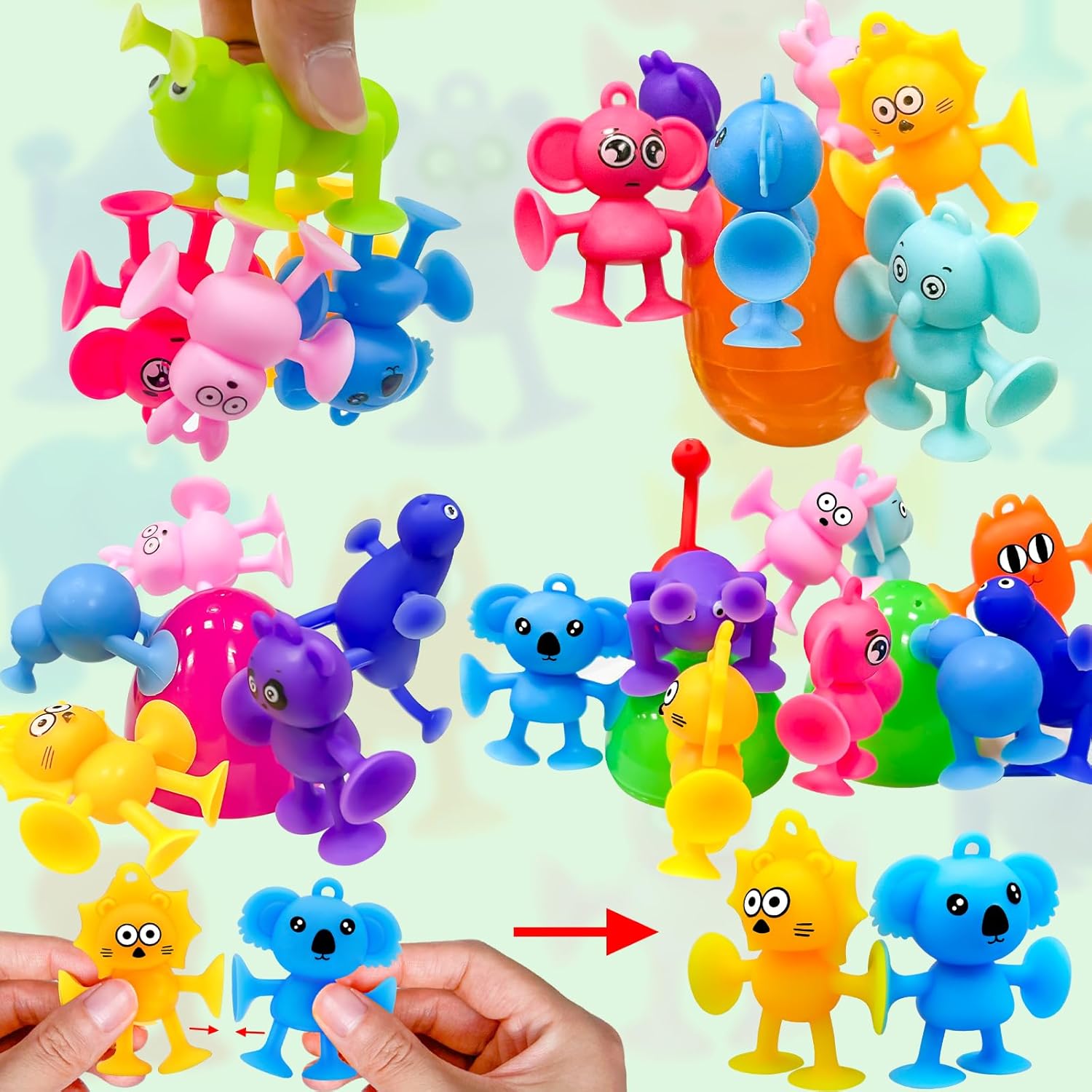 AMENON 24 Pack Large Prefilled Easter Eggs Animals Suction Cup Toys Easter Basket Stuffers Fidget Stress Relief Window Bath Toys Filled Surprise Egg Party Favors Kids Toddler Gifts Hunt - Image 3