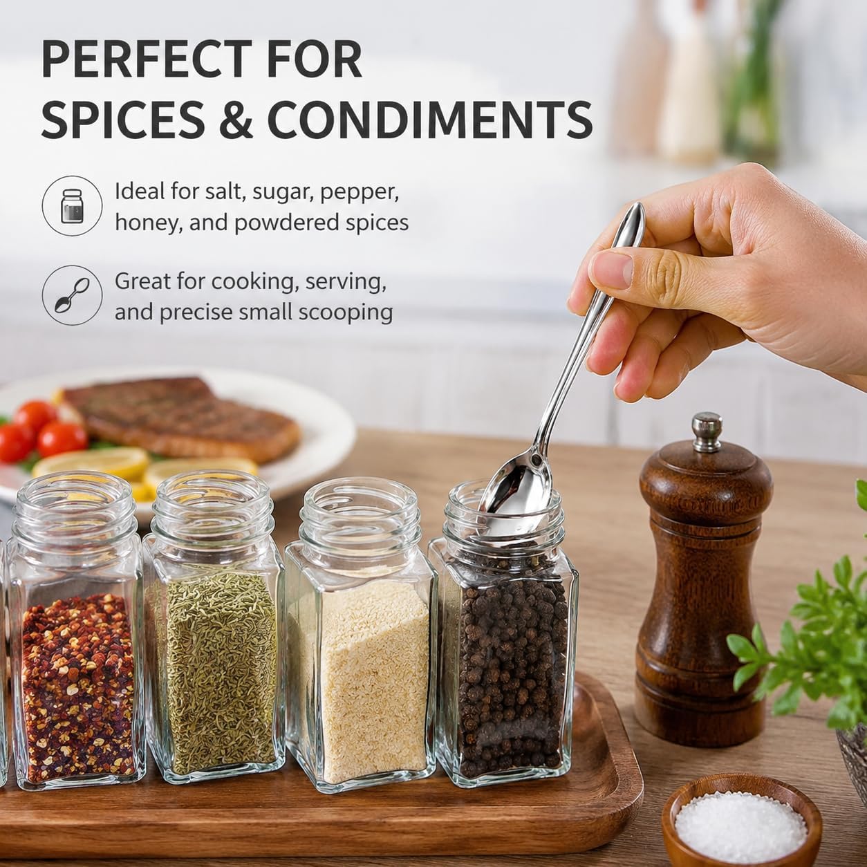 12 Pack Tiny Stainless Steel Spoons 3.5 Inch Mini Spoons for Spices Small Spice Jar Condiment Spoon for Salt Sugar Pepper Honey Powder Kitchen Use