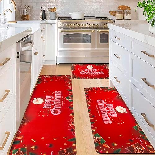 Miniatura 3 de Juego de 3 tapetes de cocina navideños con respaldo de goma, tapetes de cocina estilo casa de campo para piso, alfombra antideslizante para cuarto
