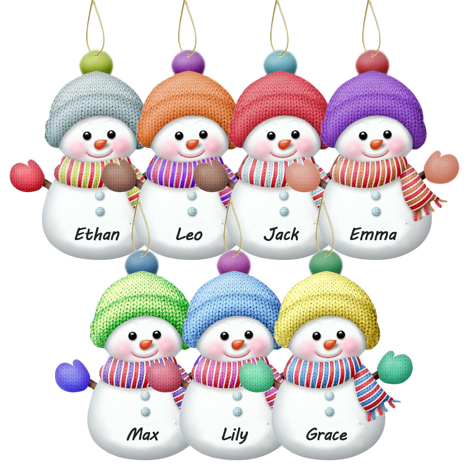 2PCS Personalised Christmas Ornaments Snowman, Custom Family Christmas Tree Ornaments with Name, Acrylic Hanging Tags Xmas Tree Pendants, Customized Xmas Decoration Gifts for Family, Friends, Kids