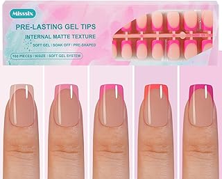 Misssix French Gel Nail Tips, 160Pcs Pink French Tip Press on Nails Short Square, No Need to File Tips Pre-lasting, Fake Nails for Nail Art DIY 16 Sizes