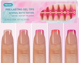 Misssix French Gel Nail Tips, 160Pcs Pink French Tip Press on Nails Short Square, No Need to File Tips Pre-lasting, Fake Nails for Nail Art DIY 16 Sizes