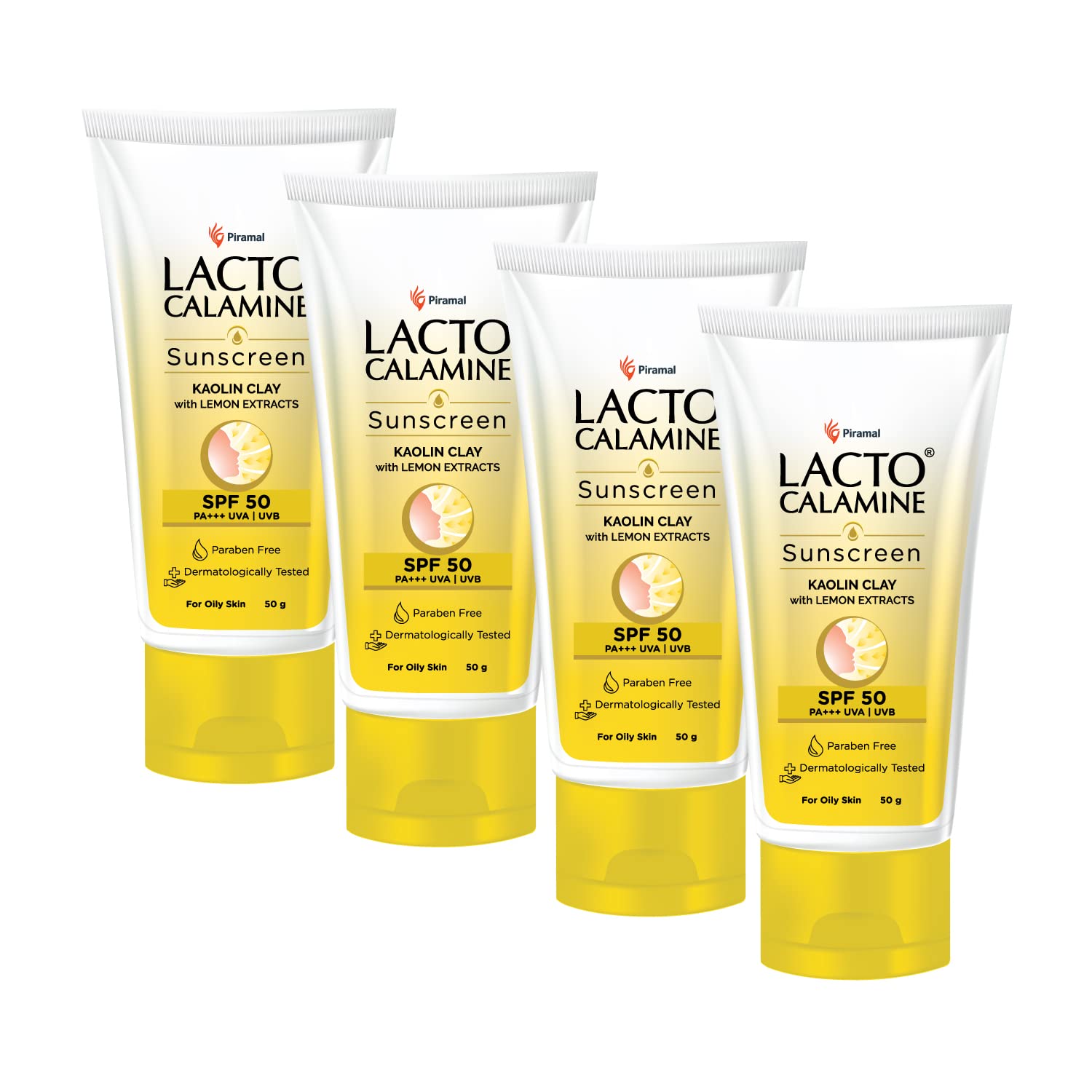 Lacto Calamine Daily Sunshield with Kaolin Clay. Matte Look Sunscreen Lotion SPF50 PA+++ Specially for Oily or Acne Prone Skin. Dermatologically Tested, Paraben & Sulphate Free, 50g, Pack of 4