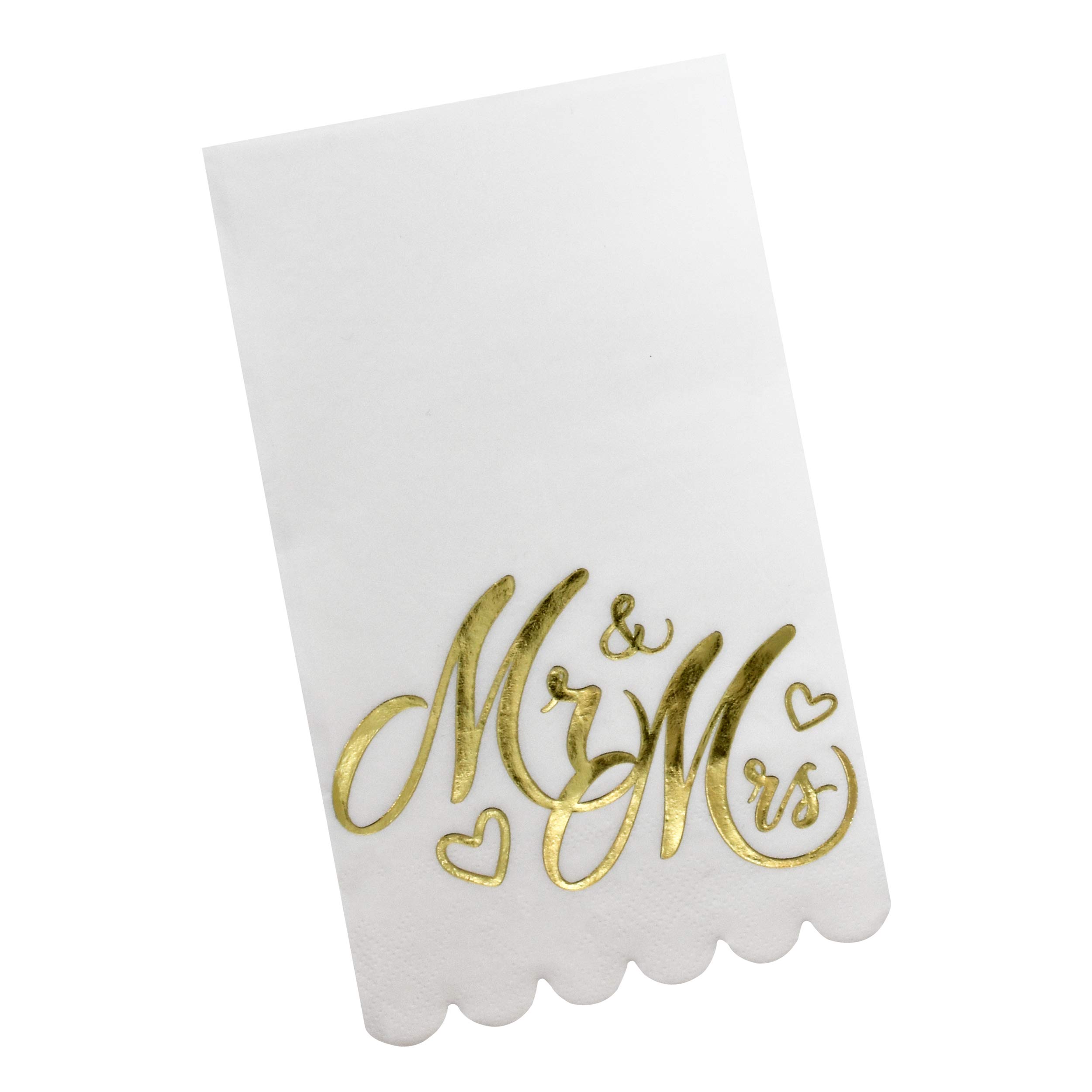 100 Mr and Mrs Guest Napkins Disposable Paper Pack Elegant Dinner Hand Napkin with Scalloped Edge and Gold Foil For Bathroom Wedding Anniversary Birthday Baby Shower Decorative Towels By Gift Boutique