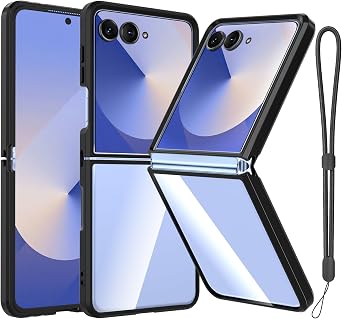 for Samsung Galaxy Z Flip 7 Case with Lanyard Wrist Strap,Clear Anti Yellowing Phone Cover, Ultra-Thin Slim Fit Hard PC Transparent Protective Case for Samsung Z Flip7,Black