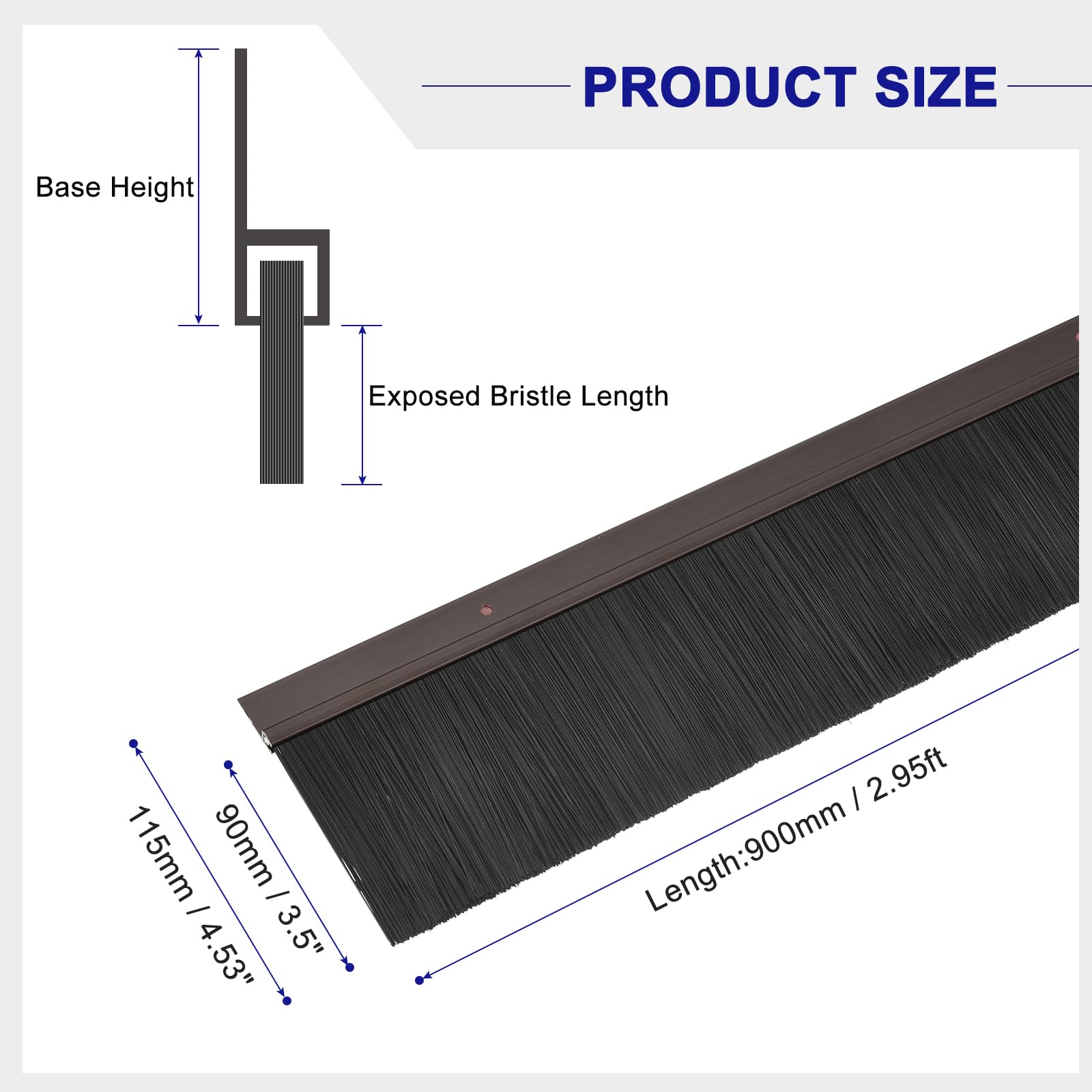 sourcing map 2Pcs Brosse de Bas de Porte 900mm L x 115mm W Marron