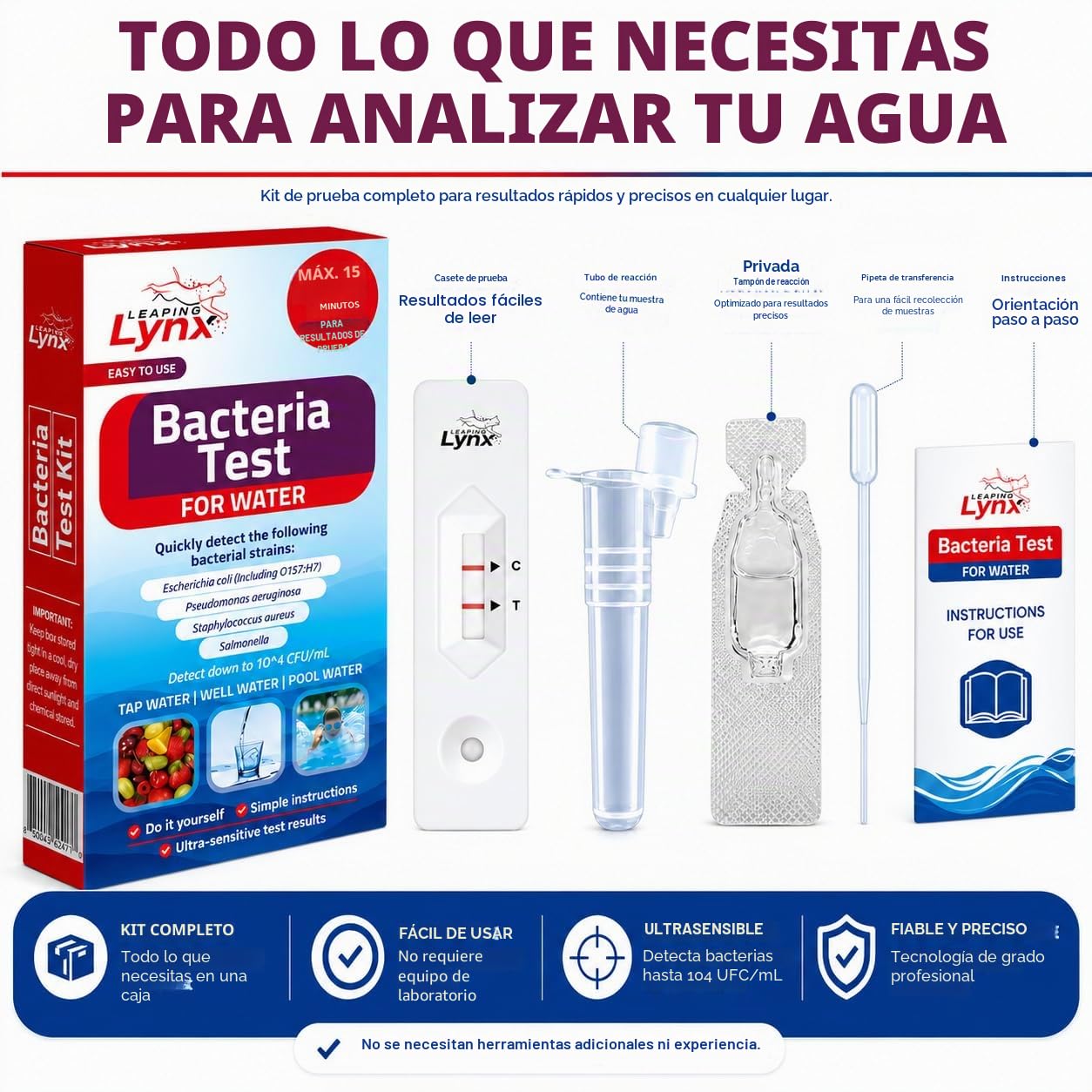 Leaping Lynx Kit de prueba de bacterias para agua