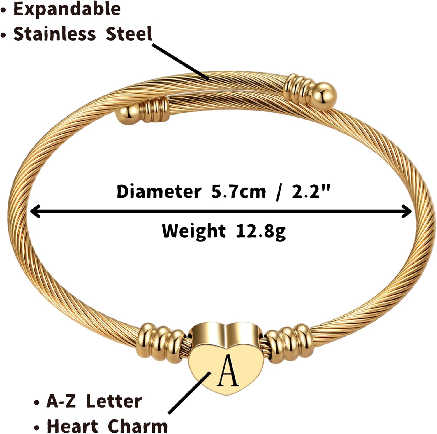 Gold A-Z Letter Bangle Initial Bracelet Women for Women Family Christmas Name Love Gifts for Sister Mom Aunt Daughter Auntie Cousin Grandma Day Alphabet Birthday Anniversary - Image 2
