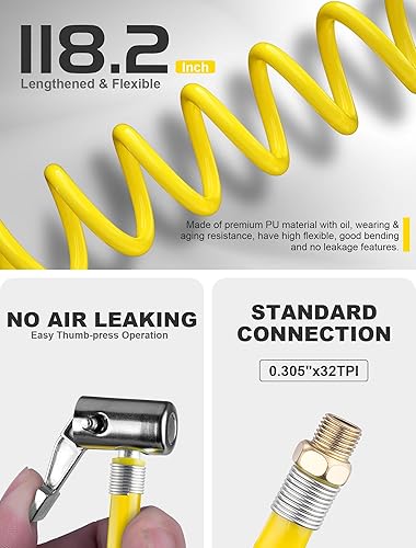 Miniatura 2 de Adaptador de manguera de inflador de neumáticos de extensión de 118.2 pulgadas, portabrocas de bloqueo con manguera de poliuretano flexible y
