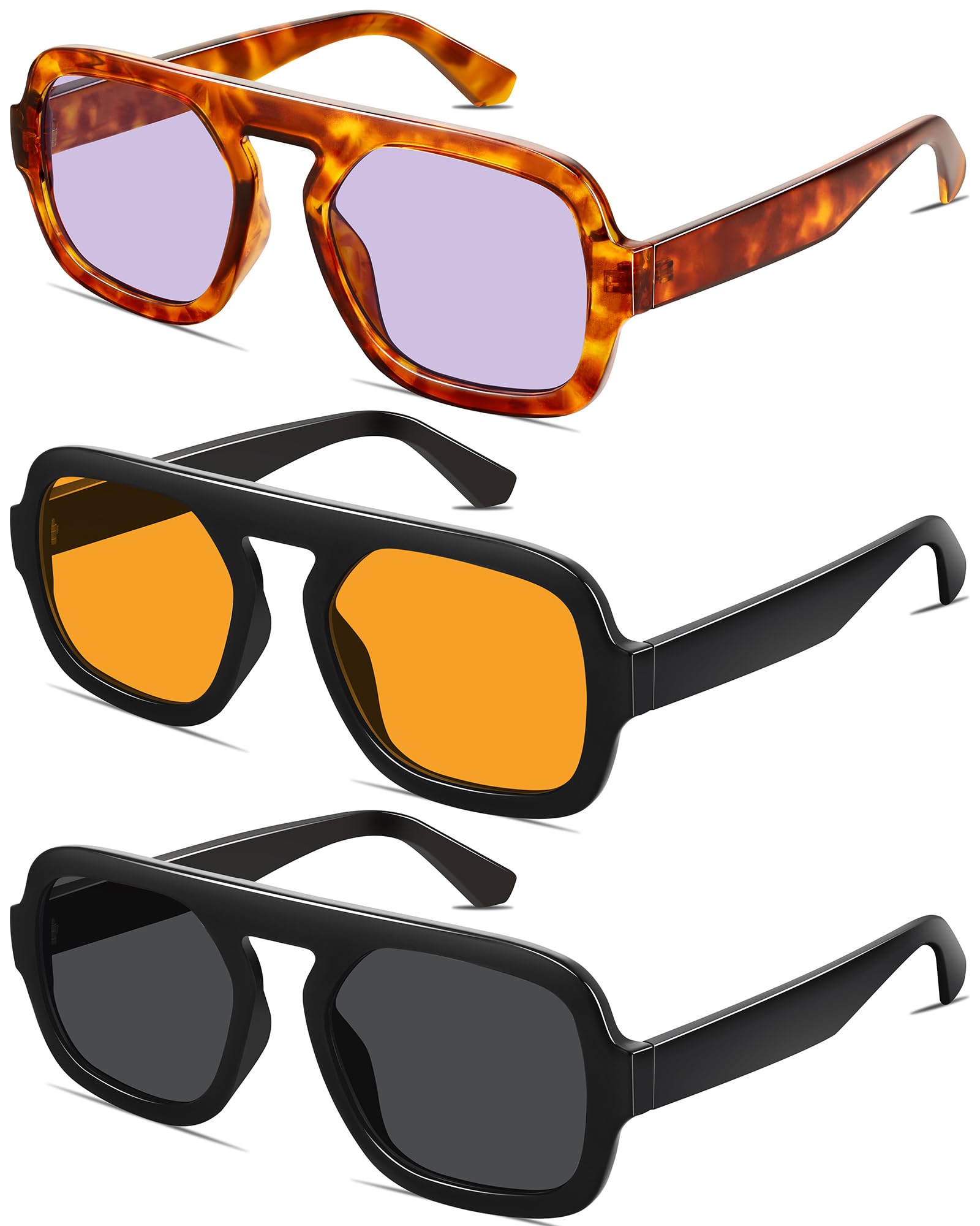 Quadratische Piloten-Sonnenbrille im Retro-Stil für Damen und Herren, 70er-Jahre-Stil, trendig, flache Oberseite, UV-Schutz