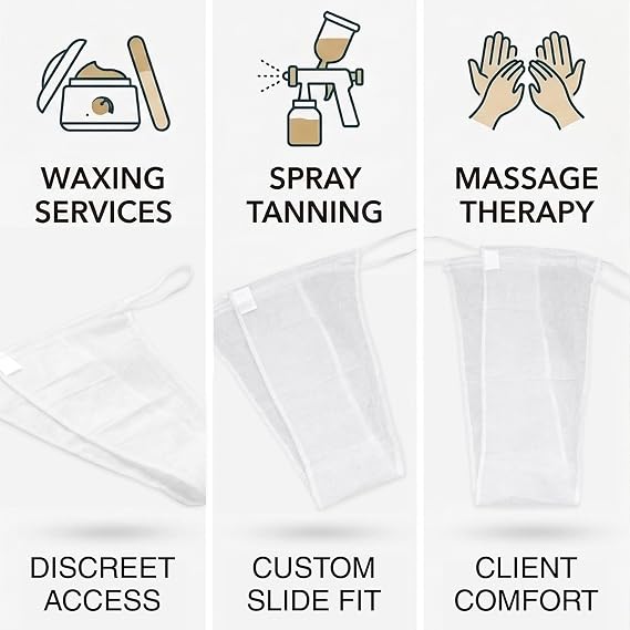 APPEARUS Disposable Spa Thongs with Adjustable Sliding Drawstring for Professional Tanning Waxing Massage 100 Count White Non-Woven Single Use Panties Bulk Pack