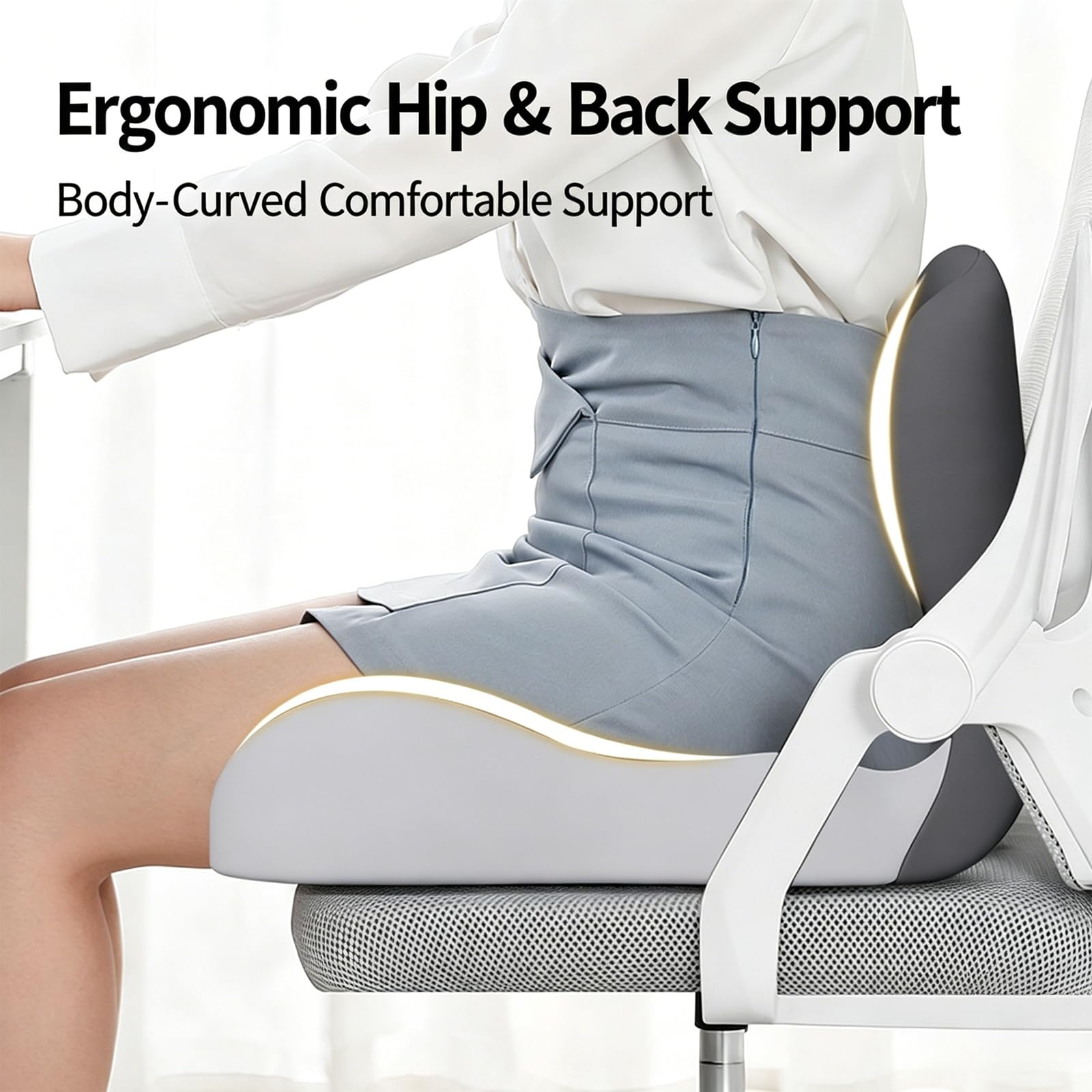 Cojín ortopédico para asiento, cojín de respaldo de espuma viscoelástica, diseño ergonómico que alivia la presión del coxis y la espalda, adecuado para asientos de oficina, estudiantes y Dark gray-B