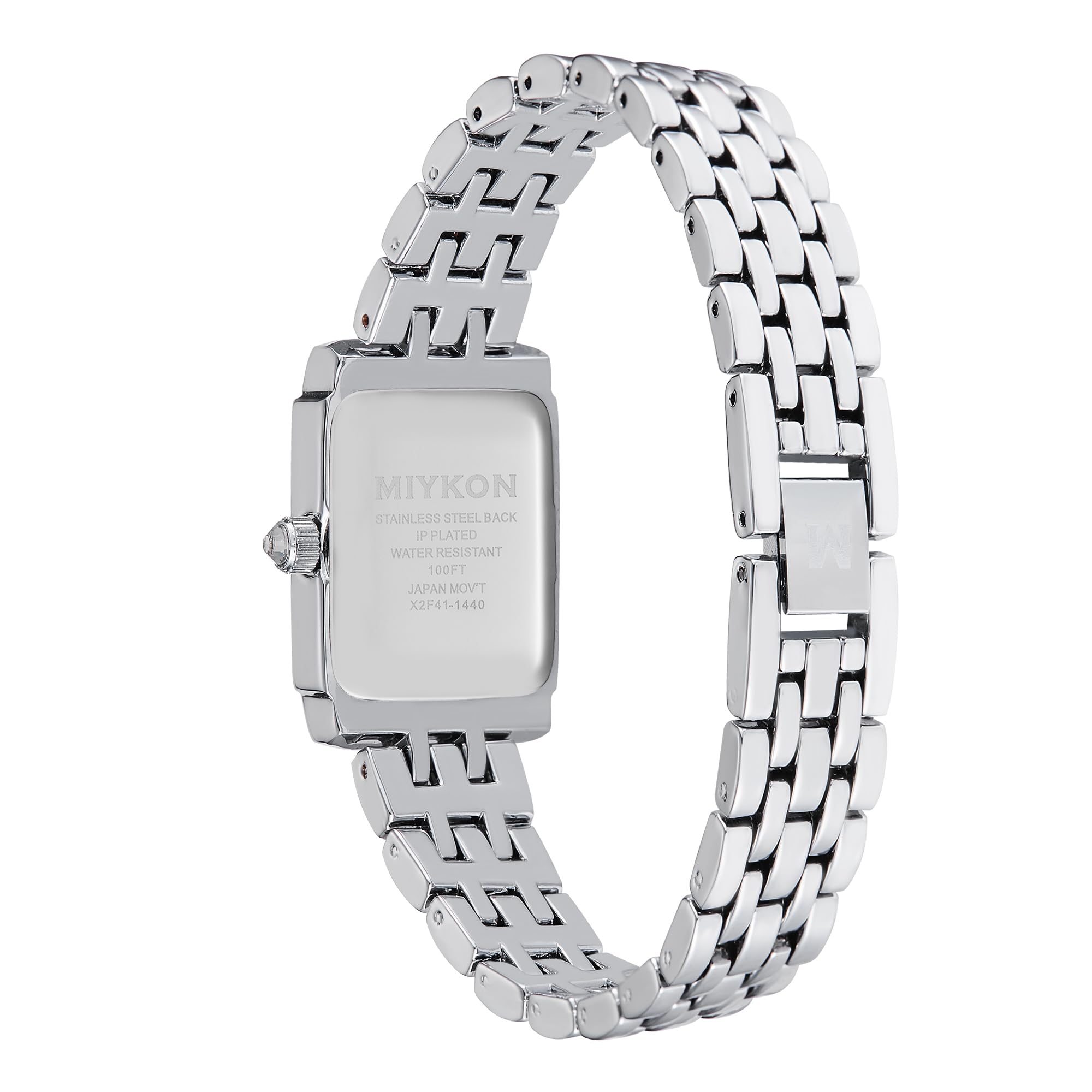 Miykon Silber- und Gold-Uhren für Damen, kleine, quadratische, zierliche Damenuhr mit echten Kristallen, ionenpoliertes Damen-Schmuckarmband, kratzfestes Glas, japanisches Quarz, 30,5 m wasserdicht,