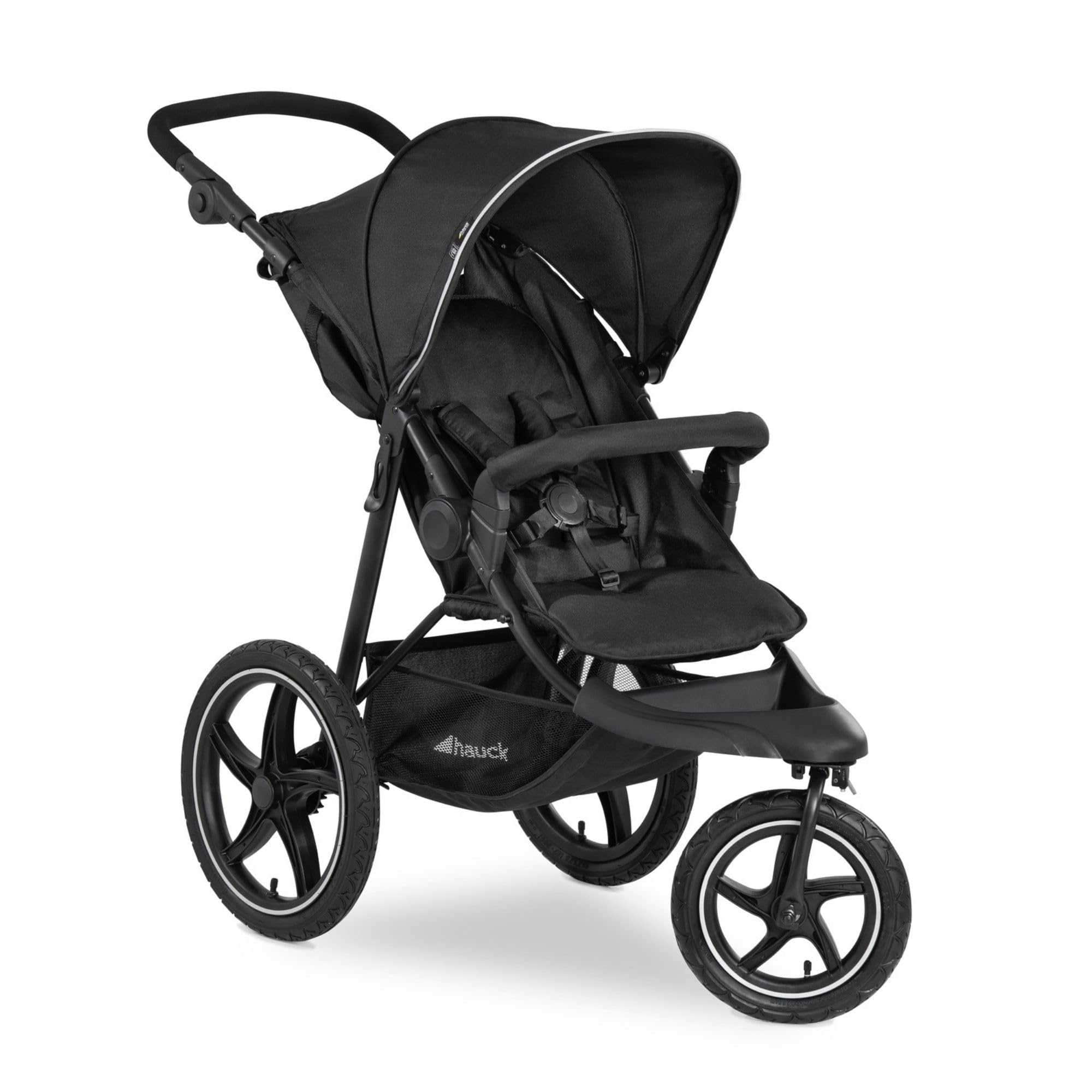 hauck Poussette 3 Roues Runner 2 Tout Terrain avec Grandes Roues Gonflables, Suspension, UV 50+, Position Allongée, Fenêtre XL, Guidon Réglable, Pliable, Jusqu’à 22 kg, Noir