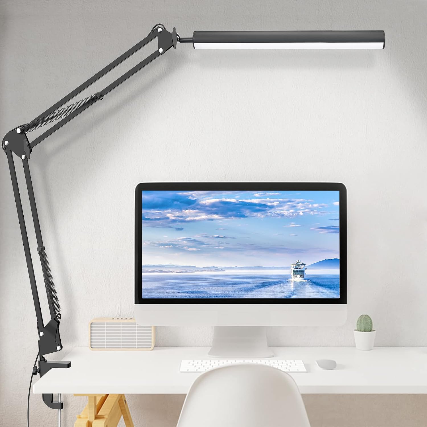 LED Desk Lamp, Adjustable Swing Arm Desk Lamp with Clamp, 12W Dimmable Desk Light, Eye-Caring Desk Light, Memory Function Table Light, 3 Color Modes, 10-Level Brightness, Desk Lamps for Home Office