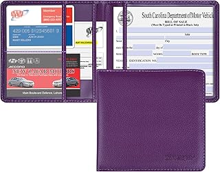 Wisdompro Small Car Registration and Insurance Documents Holder - Premium PU Leather Vehicle Glove Box Paperwork Wallet Case Organizer for ID, Driver's License, Key Contact Information Cards