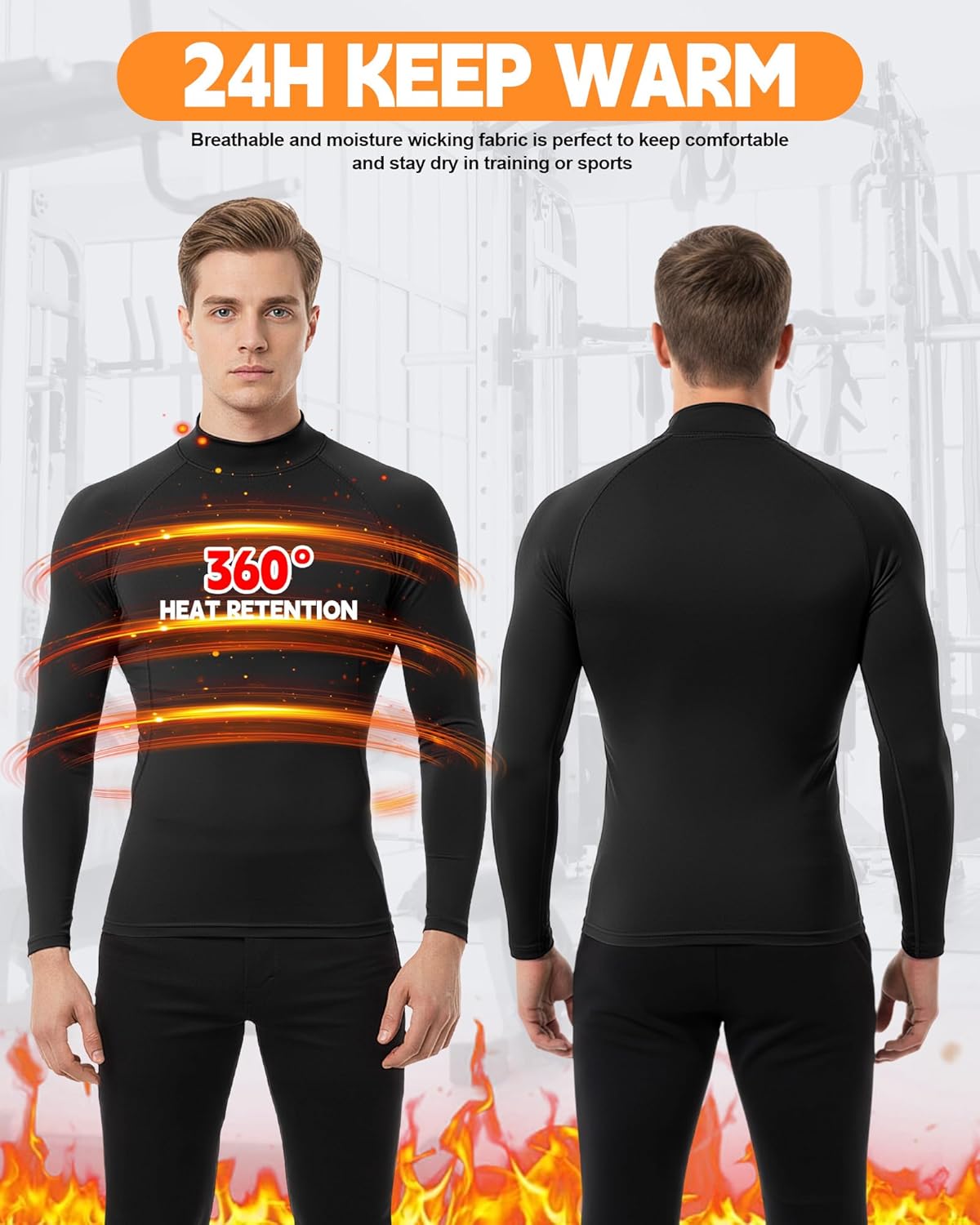 Coume 4 Pack Men's Thermal Compression Shirt Fleece Lined Turtle Mock Neck Undershirt Long Sleeve Athletic Workout Base Layer(Black/White,Medium) - Image 2