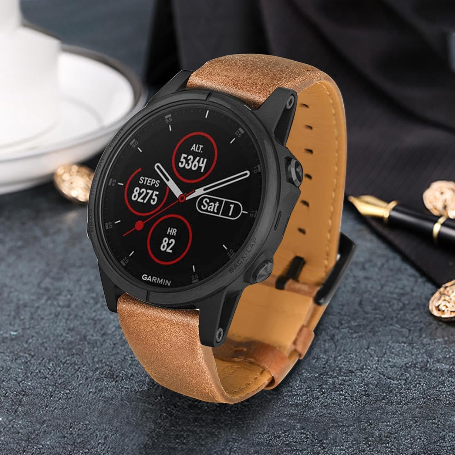 Unoxiento Quick Fit Band for Fenix 8 47mm / E / 7/6 Pro / 5 Plus, 22mm Genuine Cowhide Leather Strap for Garmin Instinct 3 Solar 45mm / Epix Pro 47mm